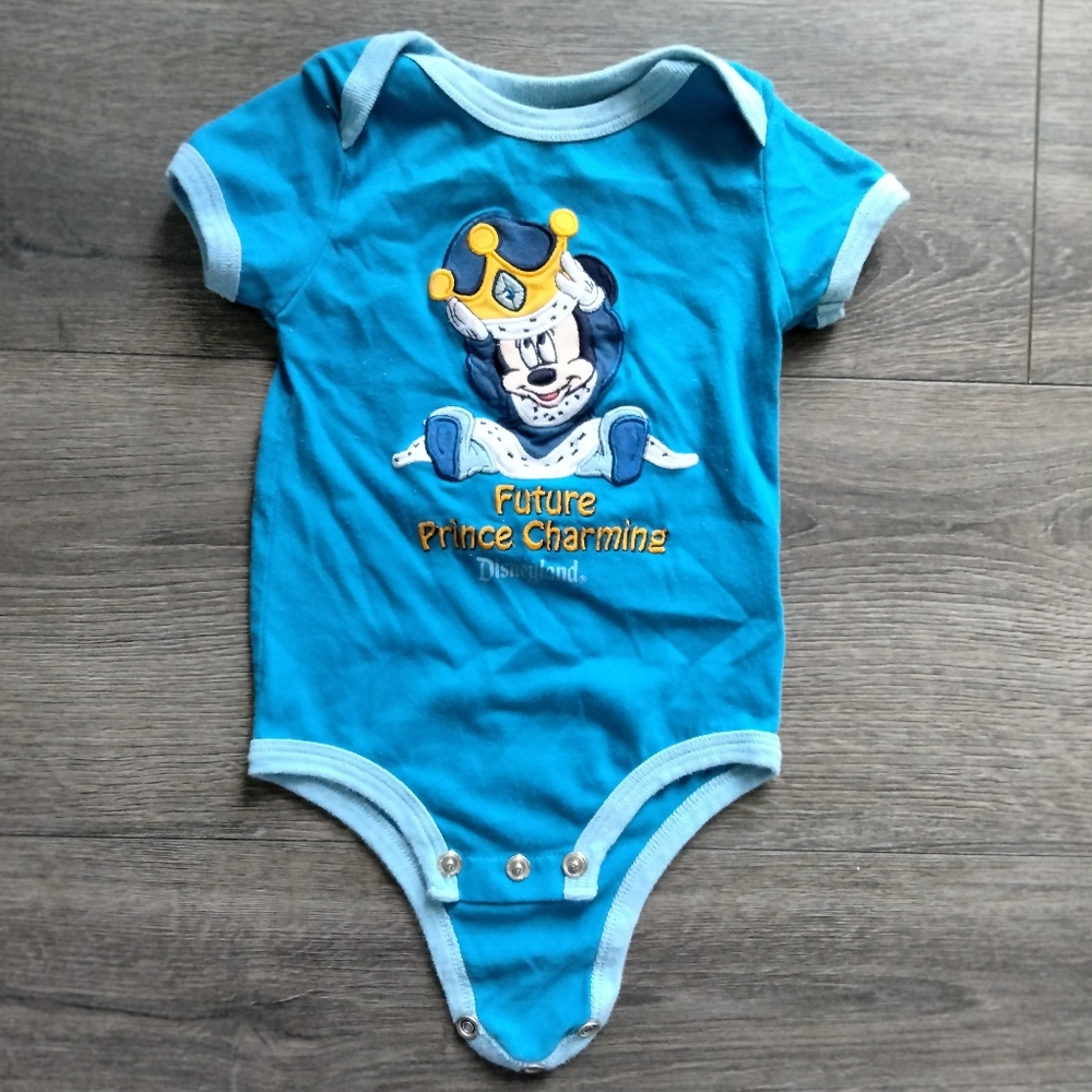 Disney Parks Baby Boys Mickey Mouse "Future Prince Charming" Blue Bodysuit 12M